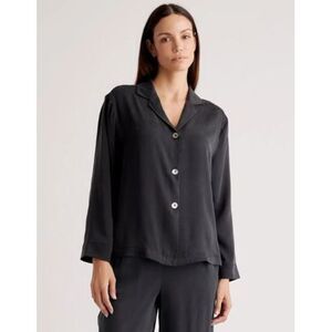 Quince Black Satin Button-Front Pajama Top